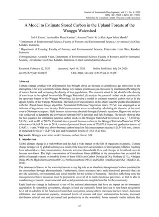 A MODEL TO ESTIMATE STORED CARBON IN THE UPLAND FORESTS OF THE WANGGU ...