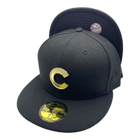 Chicago Cubs New Era All Black With Metal Gold Badge 59FIFTY Fitted Hat ...