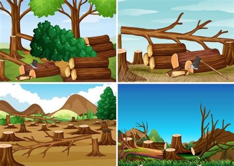 Free Vector | Deforestation scenes with chopped woods | Tree ...