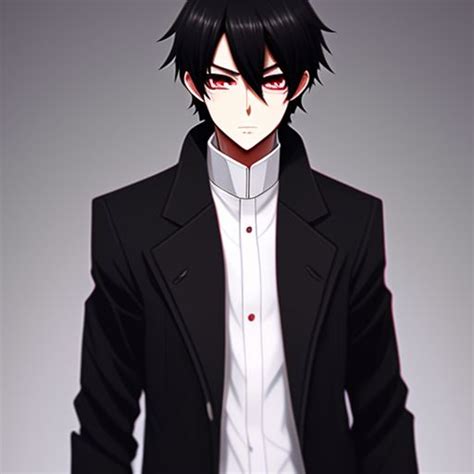 fond-ibex817: Black Haired anime boy with red eyes wearing a white ...