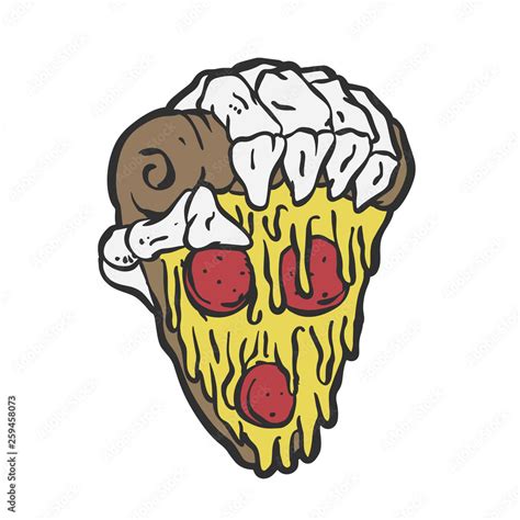 Skeleton hand holding a pizza - Vector illustration Stock Vector | Adobe Stock