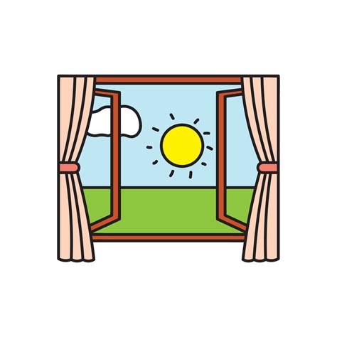 Kids drawing Cartoon Vector illustration window view morning icon ...