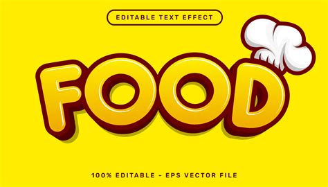 food 3d text effect and editable text effect with cook hat illustration ...