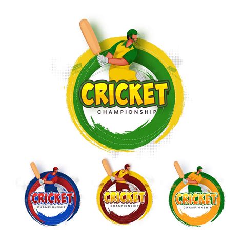 Premium Vector | Set Of Cricket Championship Font With Batsman Player In Action Pose And Brush ...