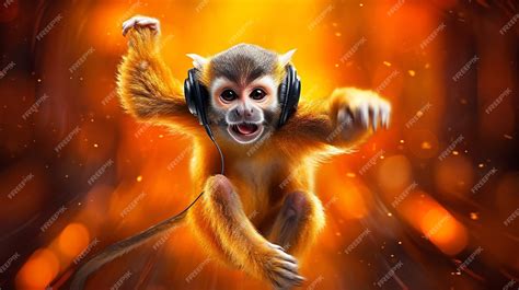 Premium AI Image | A monkey with headphones on listening to music