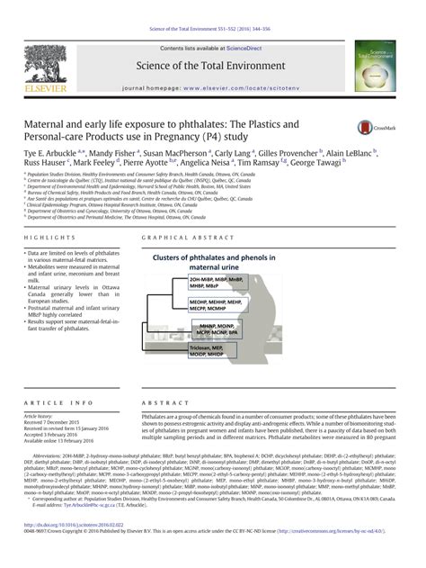 (PDF) Maternal and early life exposure to phthalates: The Plastics and Personal-care Products ...