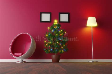 Modern Living Room with Christmas Tree Interior Decoration - 3D Illustration Stock Illustration ...