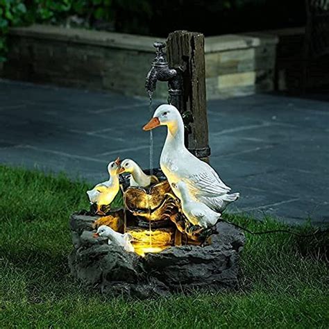 Resin Duck Water Fountain Statue – Animal Garden Statue with Solar Led ...