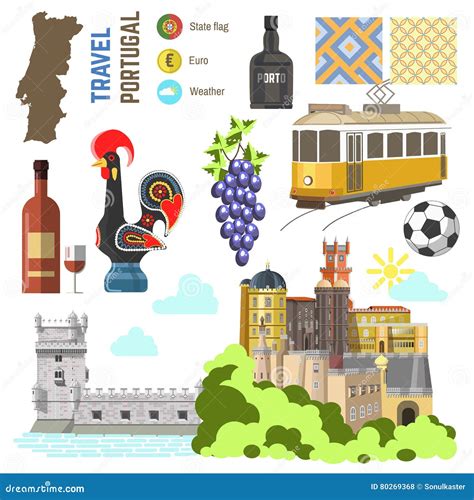 Portugal Culture Symbol Set. Europe Travel Lisbon Direction Stock Vector - Illustration of ...