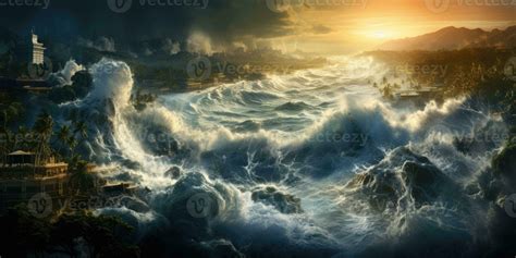 natural disaster tsunami, flood, storm. Generative AI 30325227 Stock ...