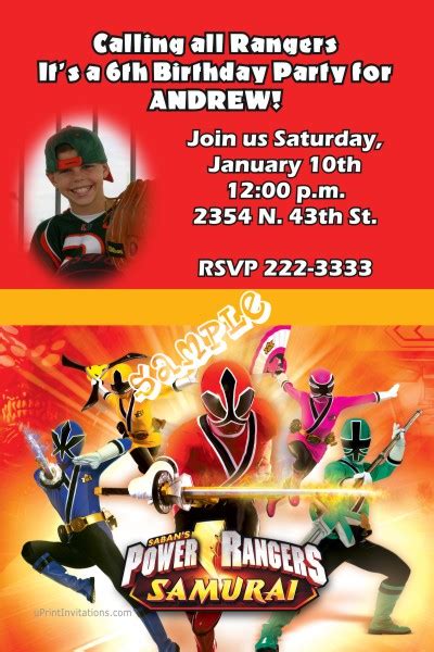 Power Rangers Samurai Birthday Invitation