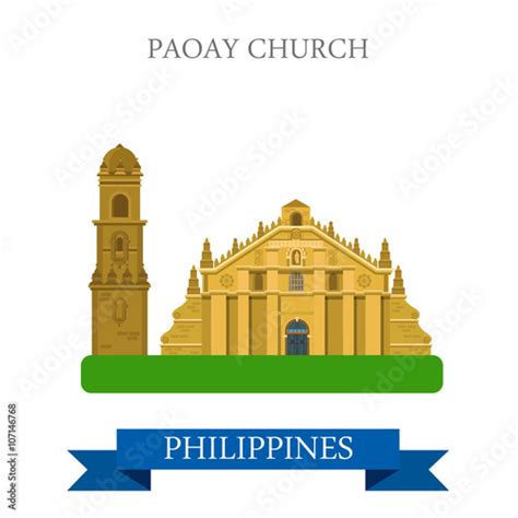 Paoay Church Philippines vector flat attraction sightseeing Stock Vector | Adobe Stock