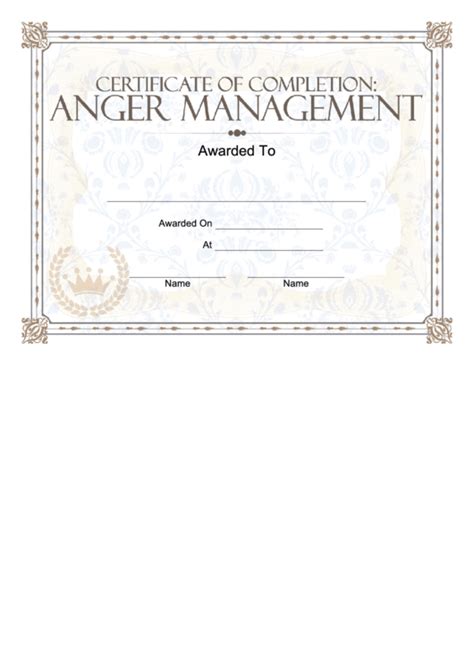 Anger Management Certificate printable pdf download