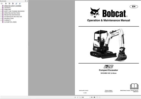 Bobcat Machinery E26 Operation and Maintenance Manual 2020 PDF