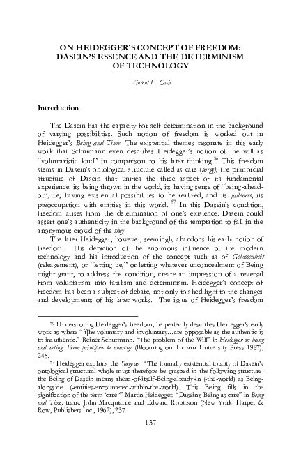 (PDF) On Heidegger’s Concept of Freedom: Dasein’s Essence and the Determinism of Technology ...