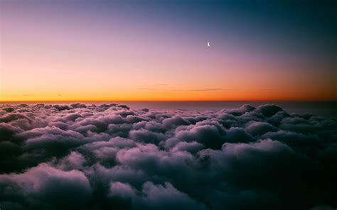 Download wallpaper 3840x2400 clouds, porous, sunset, sky horizon, twilight, moon, above clouds ...