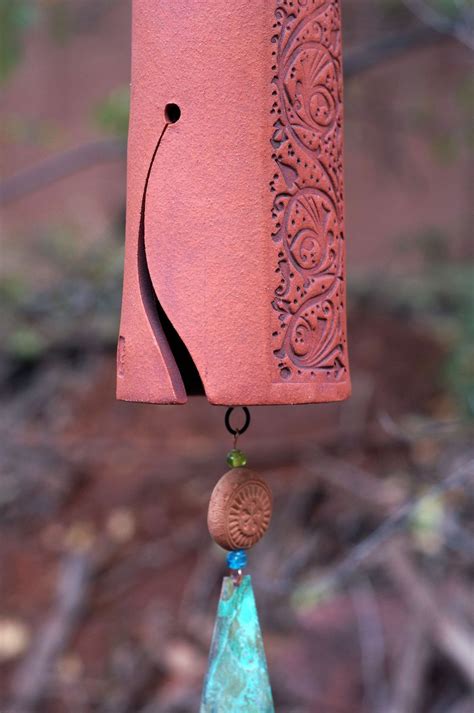 Ceramic Wind Chime Garden Bell with Vines Pattern, Patina Copper Wind Sail with Bird Sculpture ...