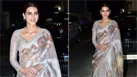 Kriti Sanon at Adipurush screening makes heads turn in saree, statement ...