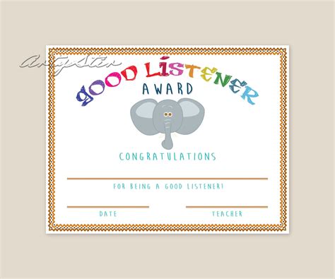 Good listener award certificate Instant download by ArtyStir