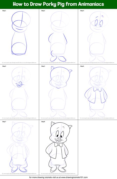 How to Draw Porky Pig from Animaniacs (Animaniacs) Step by Step | DrawingTutorials101.com