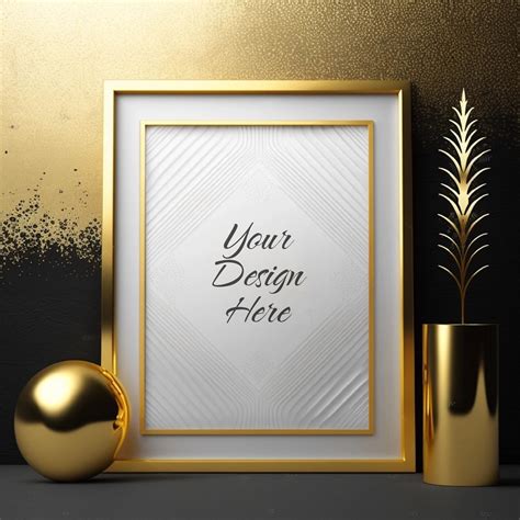 Frame Mockup, Standing Gold Frame Mockup, Gold on Black Background ...