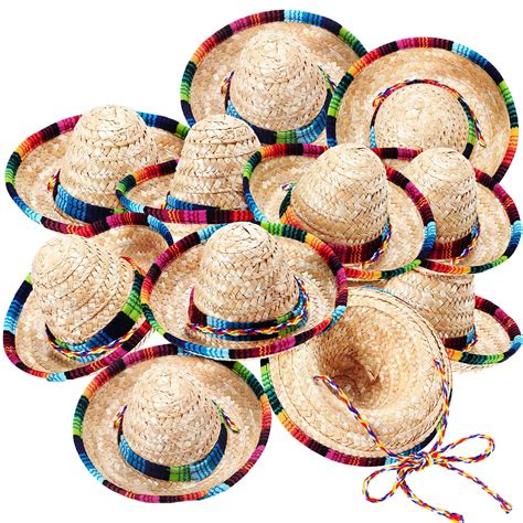 Buy 12 Pieces Sombrero Hat Mini Mexican Fiesta Hats Natural Straw ...