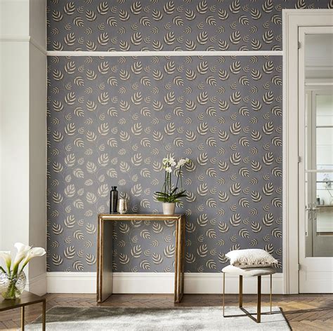 Love a natural look indoors? | Grey wallpaper accent wall, Grey pattern wallpaper, Gold accent wall