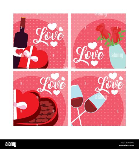 Set of love cards cartoons collection vector illustration graphic ...