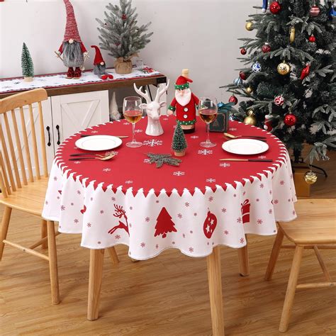 Amazon.com: ROYGROW Red and White Christmas Tablecloth, Snowflake and ...