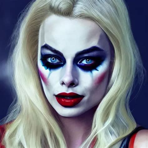 beautiful margot robbie with harley quinn makeup, | Stable Diffusion