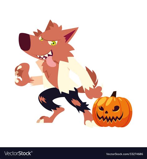 Halloween werewolf cartoon with pumpkin Royalty Free Vector