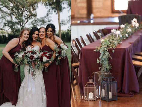 burgundy bridesmaid dresses and greenery wedding bouquet | Roses ...