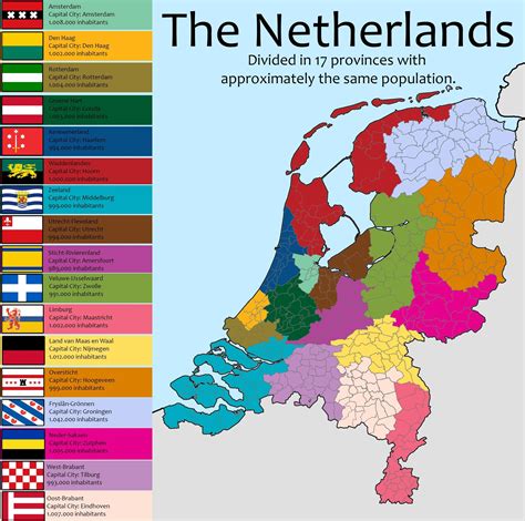 The Netherlands, divided in 17 provinces with approximately the same population [OC] : r ...