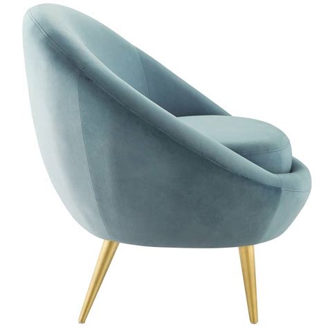 Accent Chair In Light Blue Velvet W/ Gold Legs - AptDeco