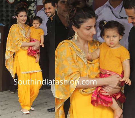 Soha Ali Khan and baby Inaaya twinning in yellow at Ganesh Chaturthi ...