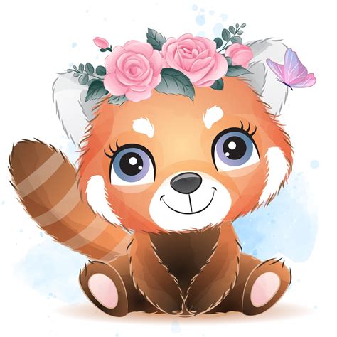 Cute red panda clipart with watercolor illustration