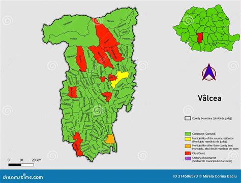 Map of Romania with Administrative Divisions of Valcea County Map with Communes, City ...