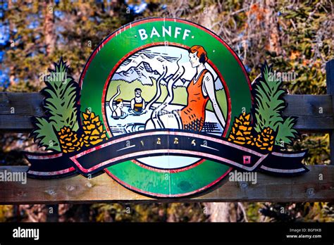 Sign at the entrance to the Upper Hot Springs Pool, town of Banff ...