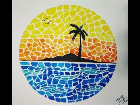 Mosaic landscape I Mosaic patterns using water colours I easy mosaic painting - YouTube