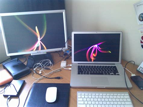 My new desk: awesome laptop and monitor stands for Macbook Pro