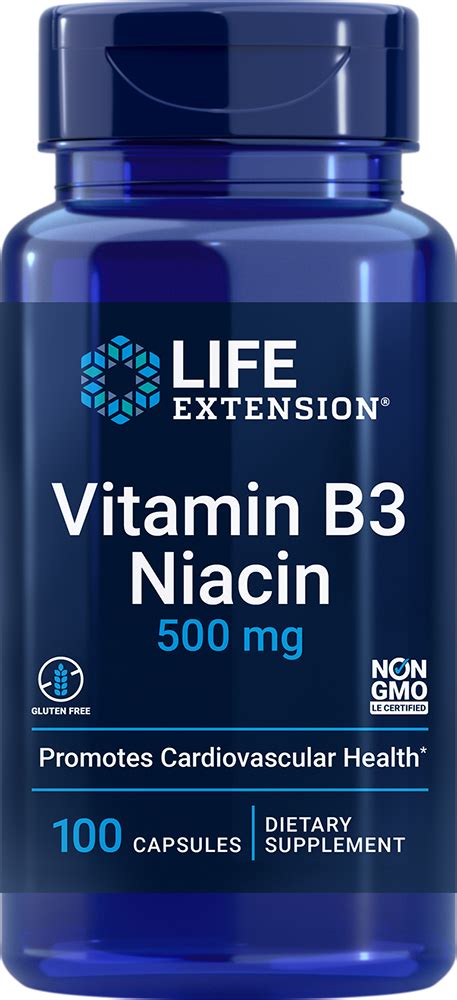 Vitamin B3 Niacin, 500 mg, 100 capsules - Life Extension