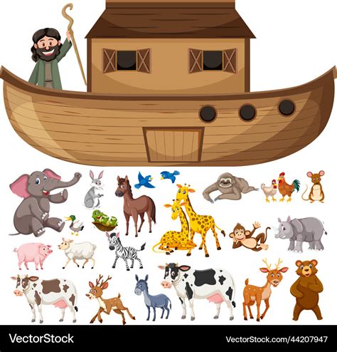 Set of noah ark animals and objects Royalty Free Vector