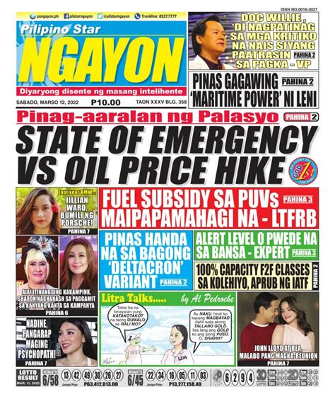 Pilipino Star Ngayon-March 12, 2022 Newspaper - Get your Digital ...