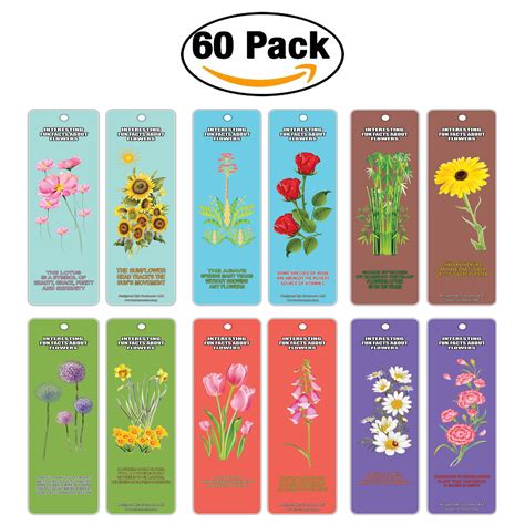 Creanoso Interesting Fun Facts About Flowers Bookmarks (60-Pack) - Great Rewards Incentive Gifts