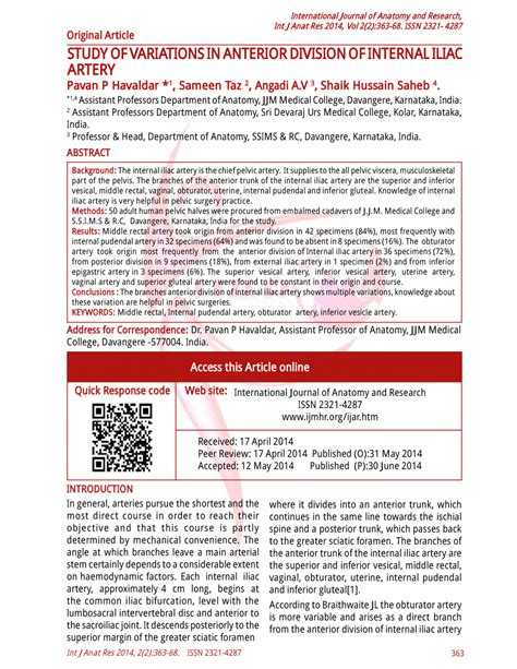 (PDF) STUDY OF VARIATIONS IN ANTERIOR DIVISION OF INTERNAL ILIAC ARTERY