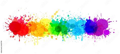 Paint splatter banner, rainbow watercolor paint stains. Colorful splattered spray paints ...