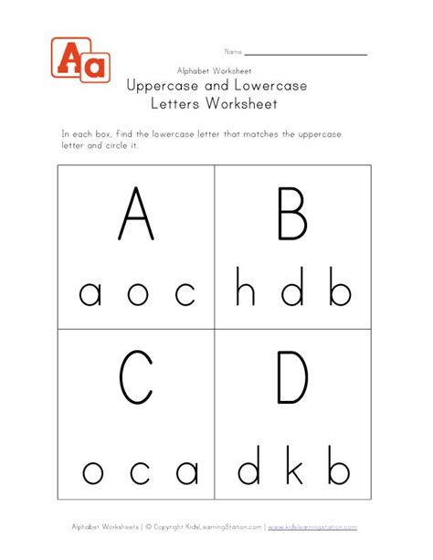 Lowercase and Uppercase A, B, C and D Worksheet