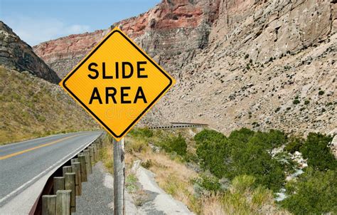 Rock Slide Area Warning Sign Stock Image - Image of arid, cliffs: 54220177