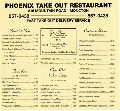 Menu of Phoenix Restaurant in Moncton, NB E1C 2R7