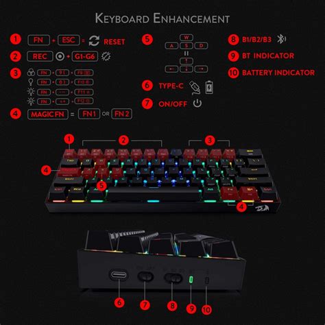 Redragon K530 Draconic 60% Compact RGB Wireless Mechanical Keyboard, 61 Keys TKL Designed 5.0 ...